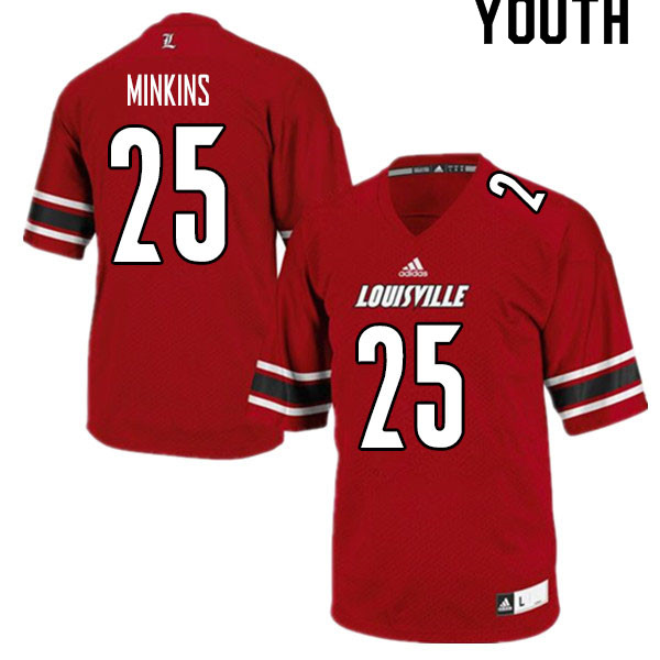 Youth #25 Josh Minkins Louisville Cardinals College Football Jerseys Sale-Red